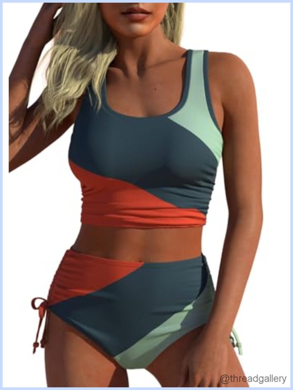 High Waisted Bikini Set 2 Piece Sporty Swimwear Racerback with Drawstring